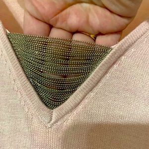 WHBM pale pink v neck sweater with Chain detail